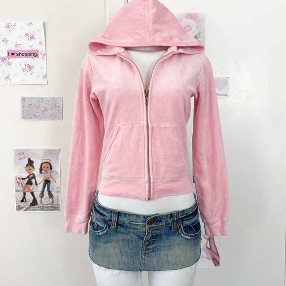 Juicy Couture Y2K Light Pink Velour Zip-Up Hoodie Size S — McBling Aesthetic - Picture 5 of 7